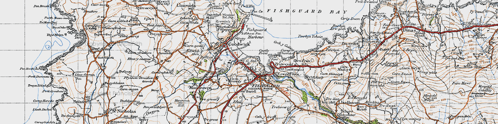 Old map of Fishguard Harbour in 1947