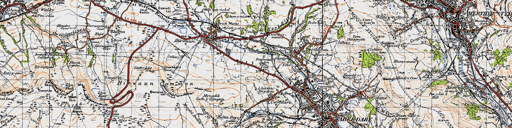 Old map of Penywaun in 1947