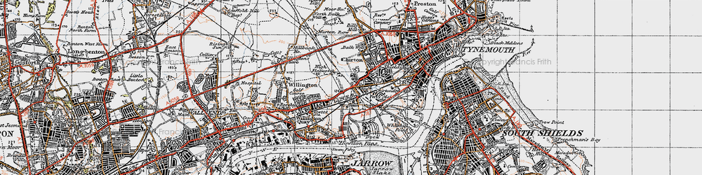Old map of Percy Main in 1947