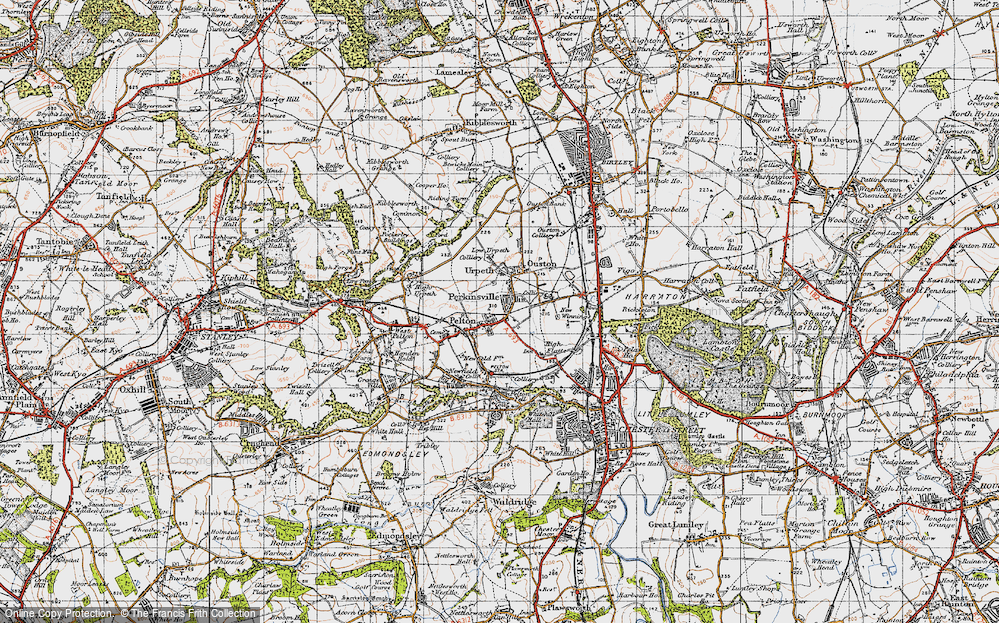 OLD ORDNANCE SURVEY MAP PELTON URPETH 1895 OUSTON PERKINSVILLE 
