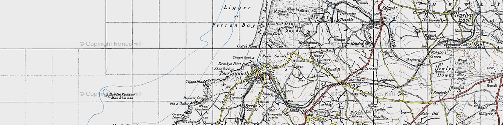 Old map of Perranporth in 1946