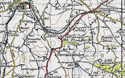 Old map of Perranzabuloe in 1946