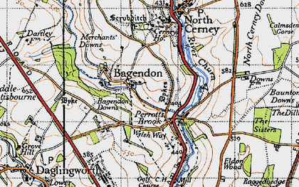 Old map of Perrott's Brook in 1946