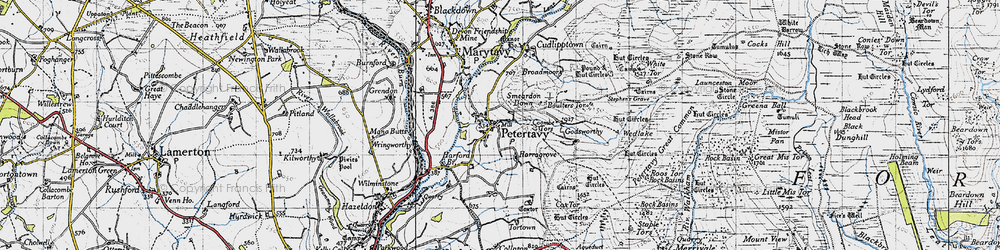 Old map of Peter Tavy in 1946