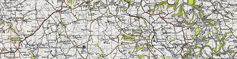 Old map of Peters Marland in 1946