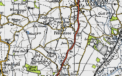 Old map of Pettistree in 1946
