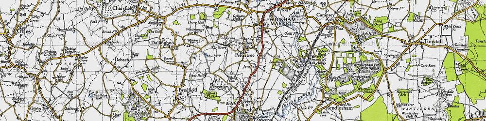 Old map of Pettistree in 1946