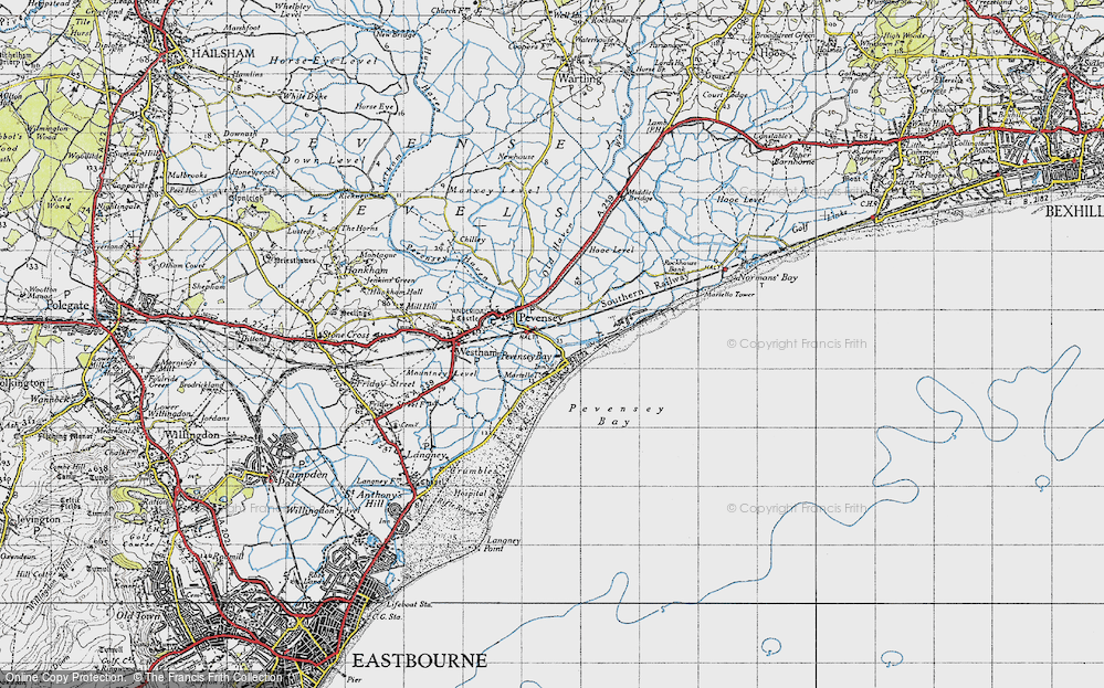 Old Map of Pevensey Bay, 1940 in 1940