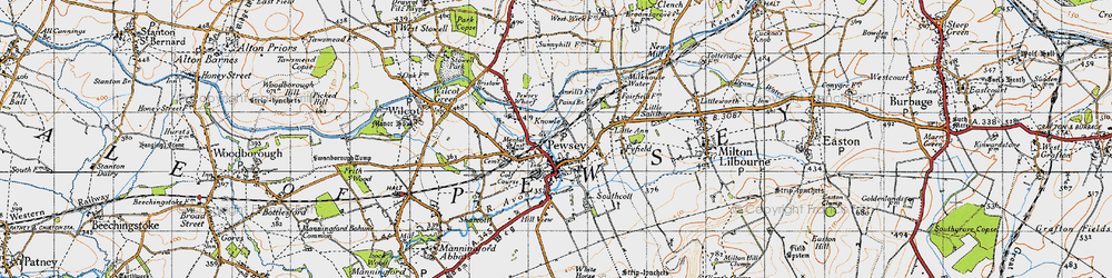 Old map of Pewsey in 1940