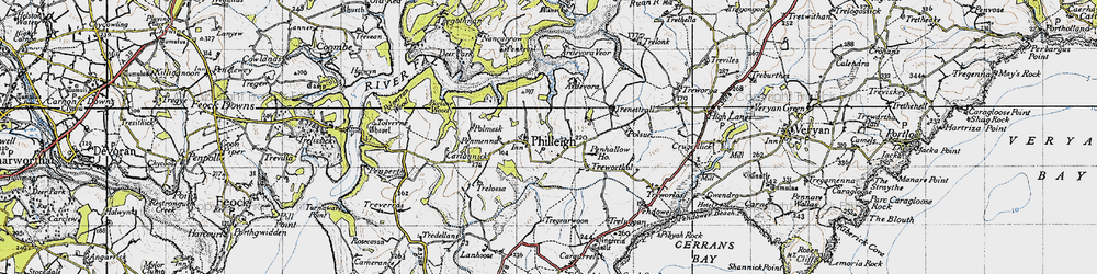Old map of Ardevora Veor in 1946