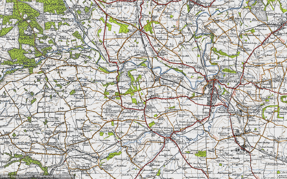 Old Map of Historic Map covering Durham in 1947