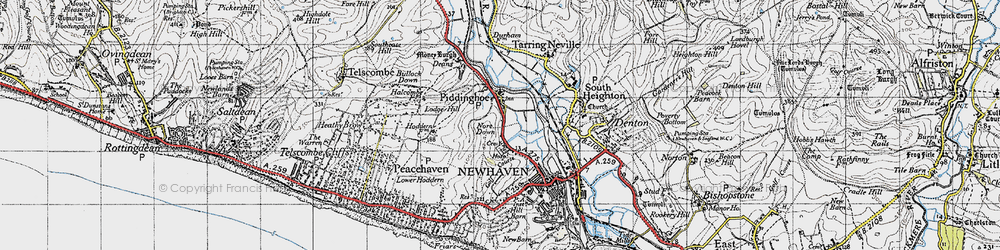 Old map of Piddinghoe in 1940