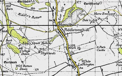 Old map of Piddletrenthide in 1945