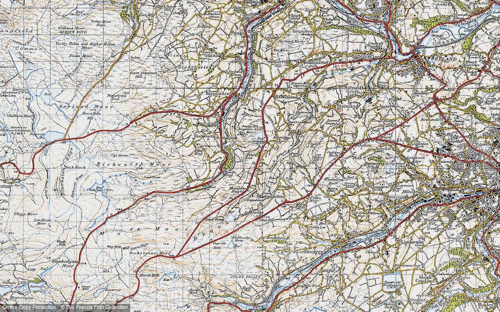 Old Map of Historic Map covering Moselden Height in 1947