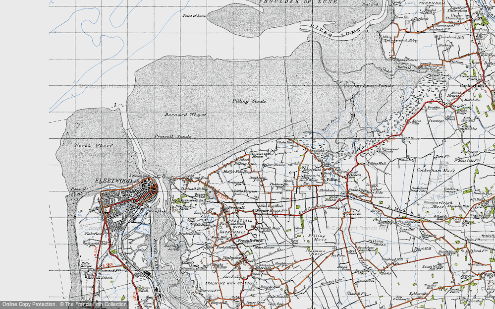 Old Map of Historic Map covering Wyre-Lune Wildfowl Sanctuary in 1947