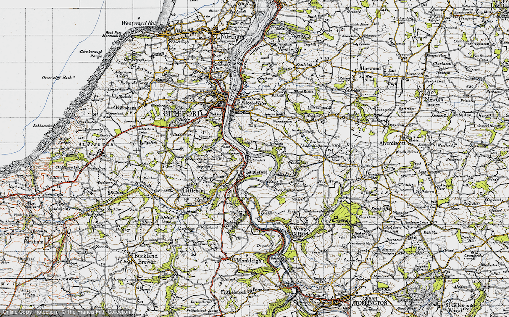 Old Map of Historic Map covering Tarka Trail in 1946