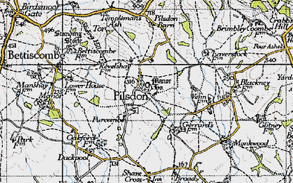 Old map of Shave Cross in 1945