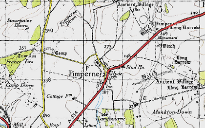 Old map of Pimperne in 1940