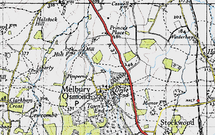 Old map of Pimperne in 1945
