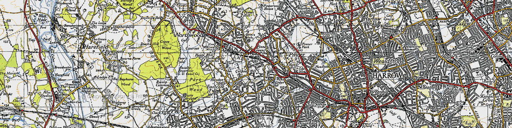 Old map of Pinner in 1945