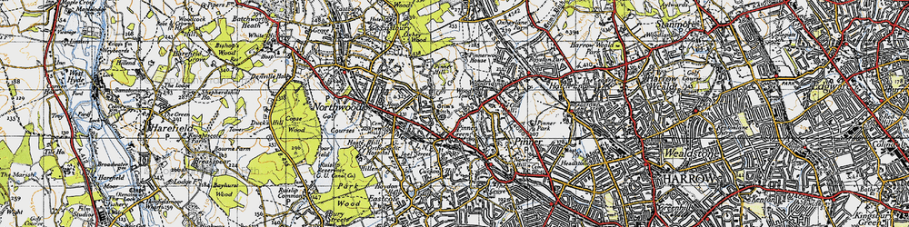 Old map of Pinner Green in 1945
