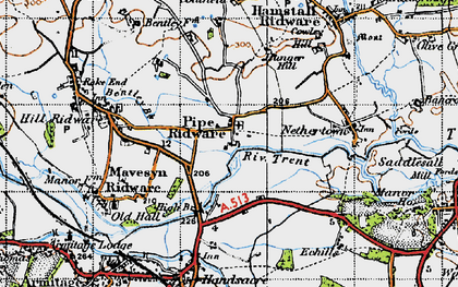 Old map of Pipe Ridware in 1946