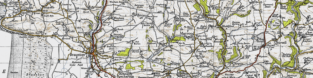 Old map of Pippacott in 1946
