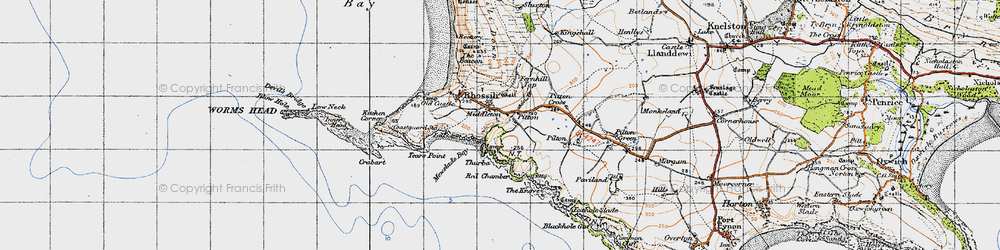 Old map of Pitton in 1946