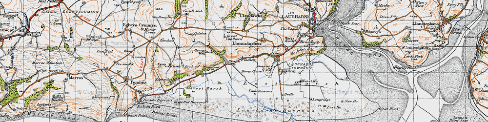 Old map of Laugharne Burrows in 1946