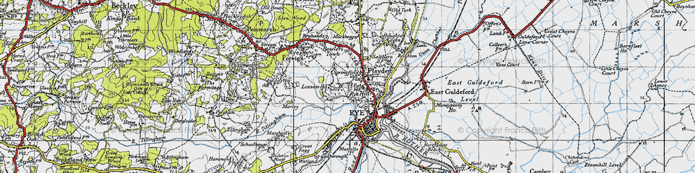 Old map of Playden in 1940