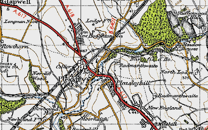 Old map of Pleasley Vale in 1947