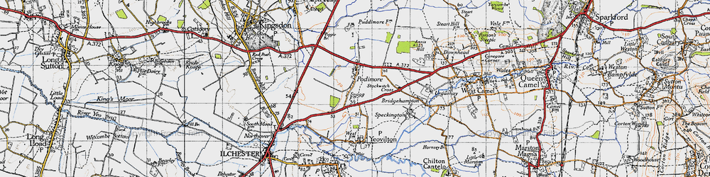 Old map of Podimore in 1945