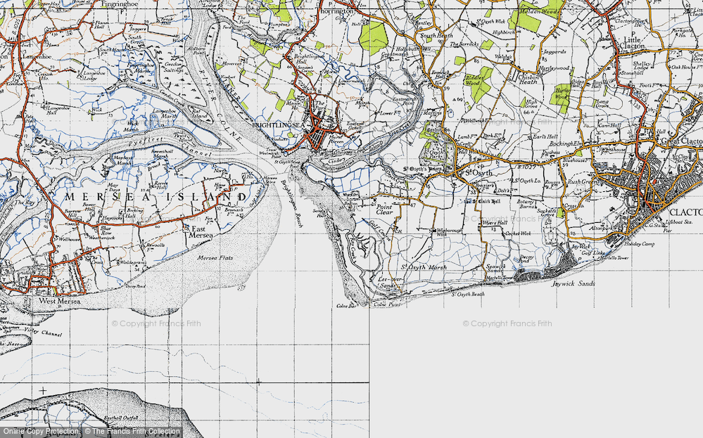 Old Map of Historic Map covering Brightlingsea Reach in 1945
