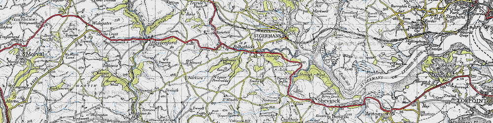 Old map of Treboul in 1946