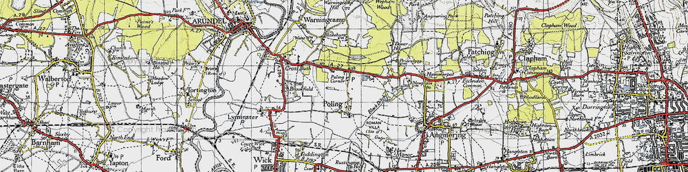 Old map of Poling Corner in 1945