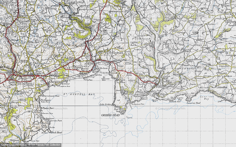 Old Map of Historic Map covering Menabilly in 1946