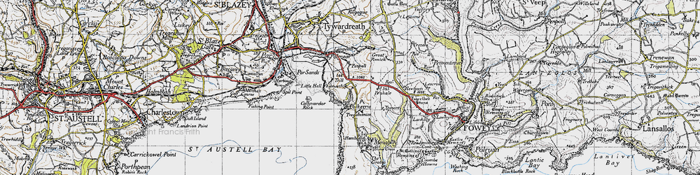 Old map of Polkerris in 1946