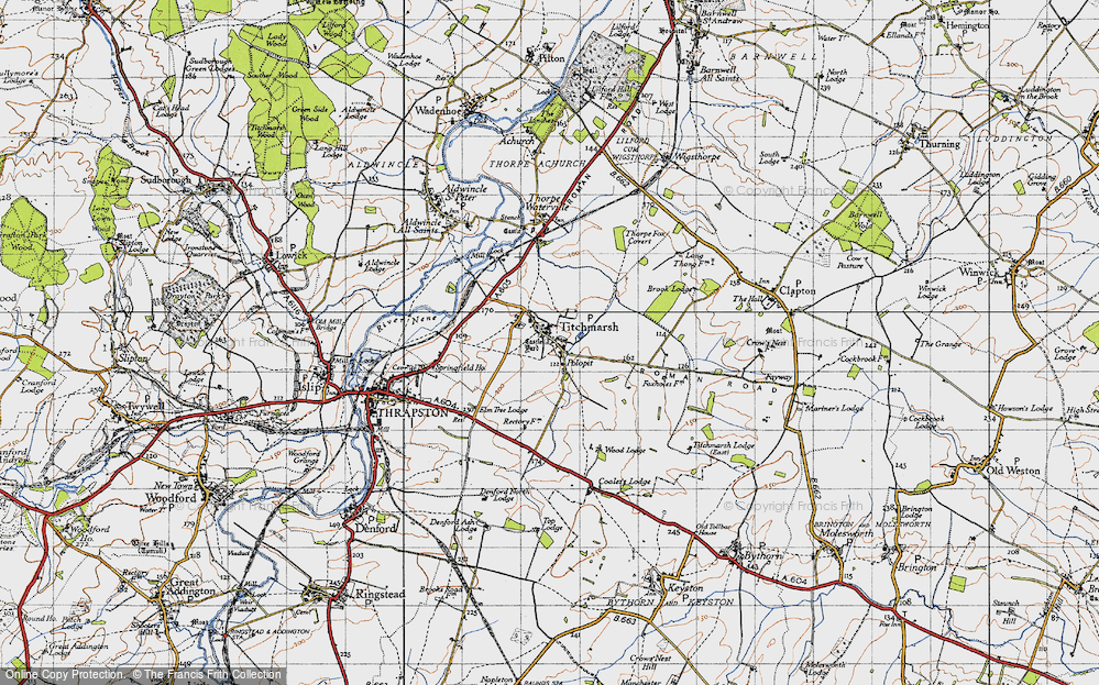 Old Map of Historic Map covering Bottom Lodge in 1946