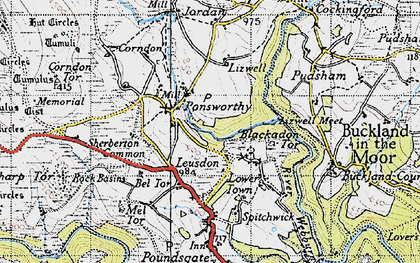 Old map of Leusdon in 1946