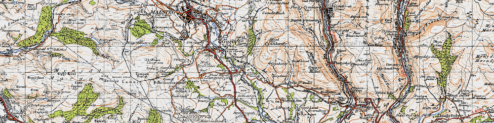 Old map of Pont Rhyd-y-cyff in 1947