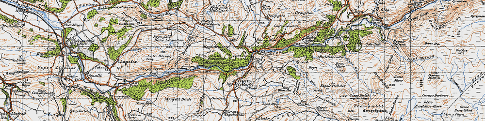 Old map of Afon Ystwyth in 1947