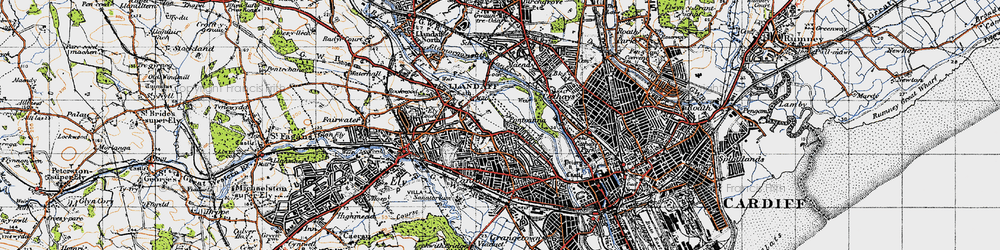 Old map of Pontcanna in 1947