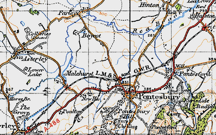 Old map of Pontesbury in 1947