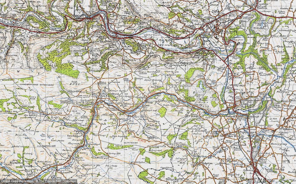 Old Map of Historic Map covering Brynarddyn in 1947