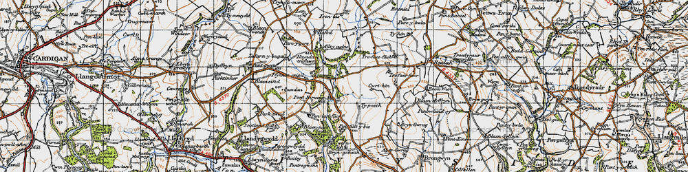 Old map of Ponthirwaun in 1947