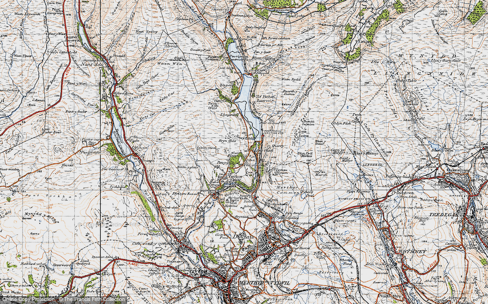 Old Map of Historic Map covering Brecon Mountain Rly in 1947