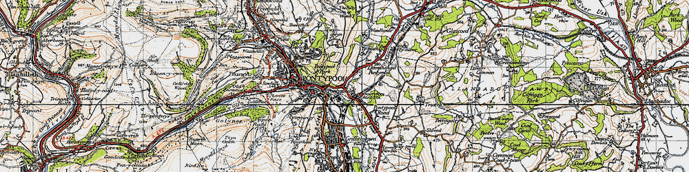 Old map of Llanvihangel Pontymoel in 1946