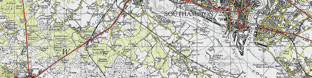 Old map of Pooksgreen in 1945
