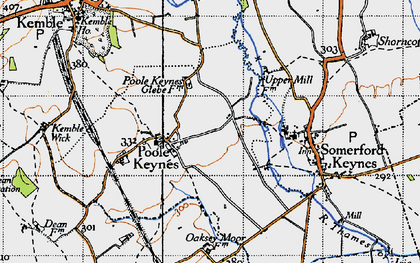 Old map of Poole Keynes in 1947