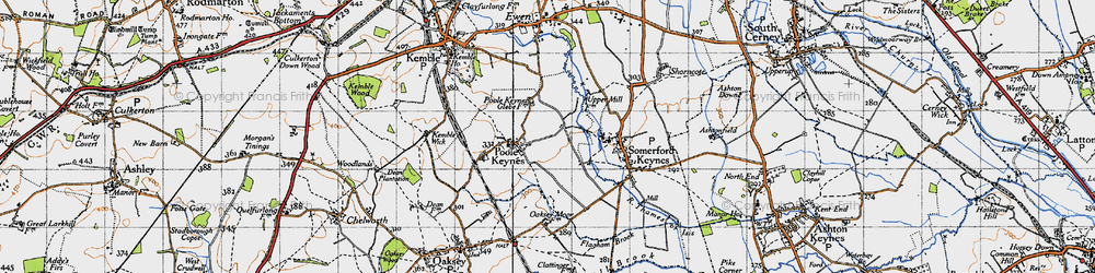 Old map of Poole Keynes in 1947